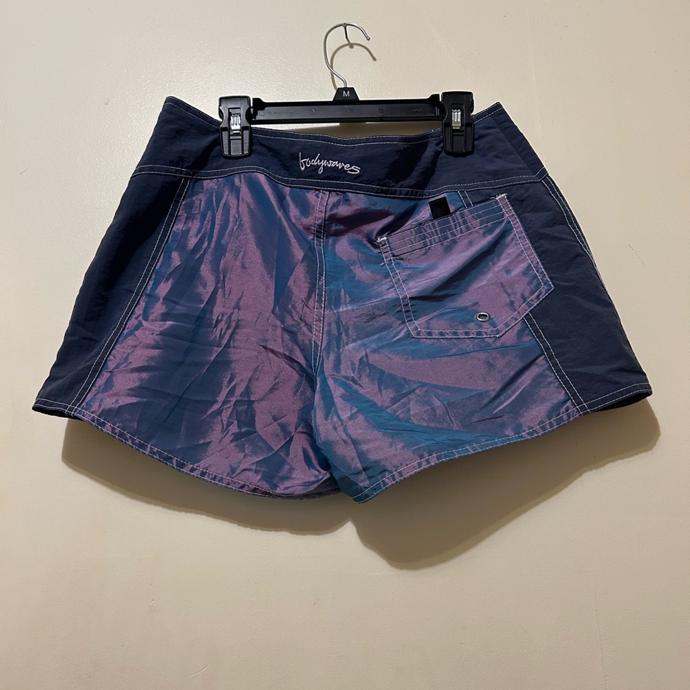 VTG Body Glove Women's Board Swim Shorts Sz 7 Purple Blue Iridescent Lace Up - Picture 6 of 6